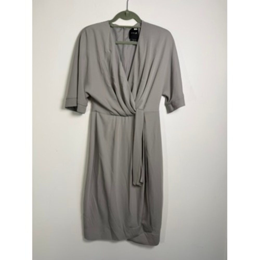 TY-LR Wrap Midi Dress Womens XS Grey V-Neck Short Sleeve Minimalist Professional - Picture 4 of 12